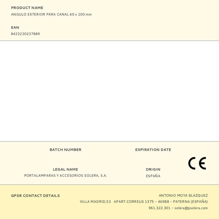 Solera Angulo exterior para canal 60 x 100 mm