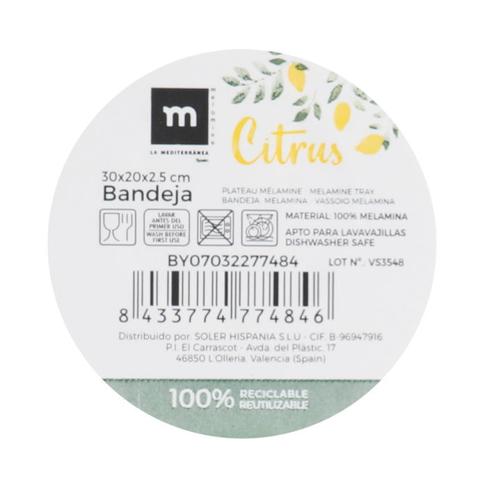 La Mediterranea Bandeja Melamina Mate Citrus 30 x 20 x 2.5 cm (12 Unidades) La Mediterranea Bandeja Melamina Mate Citrus 30 x 20 x 2.5 cm (12 Unidades)