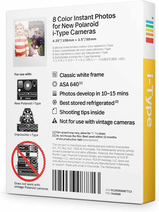 Polaroid Color i-Type Film con marco blanco, pack de 8 unidades