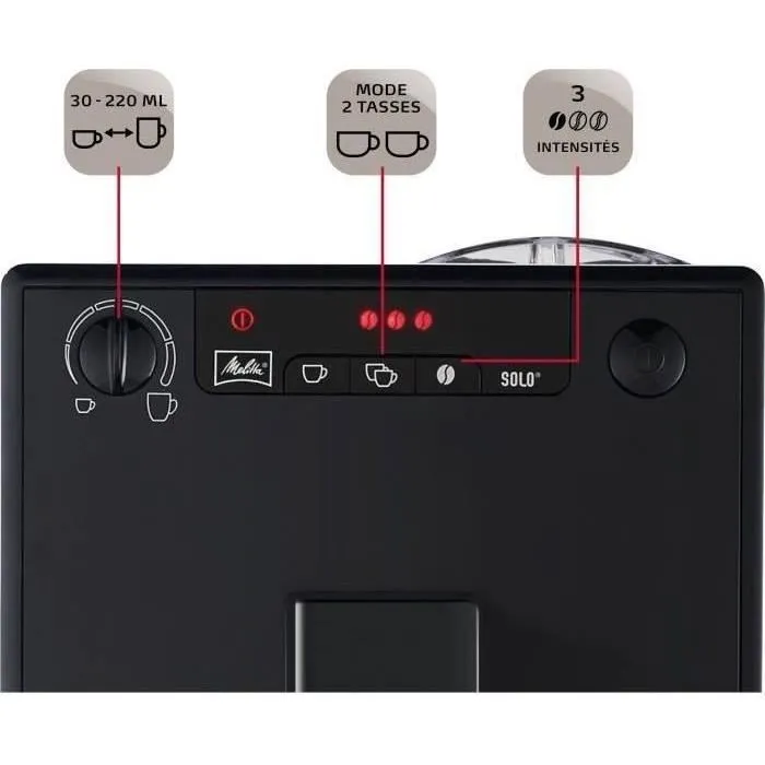 Melitta E950-222 Cafetera Automática con Molinillo Caffeo Solo - Negro Puro - 15 Bares - 1.2L - 1400W