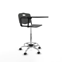 Taburete Robledo con mecanismo Giratorio de PVC color Gris oscuro. Equipado con Base cromada, No aplica y Ruedas autofrenantes
