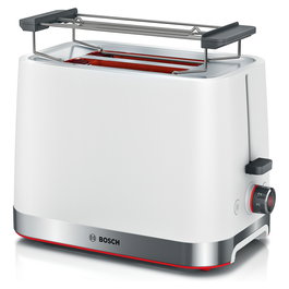 Bosch TAT4M221 Tostadora 2 Ranuras, 950W, Blanco, Acero Inoxidable, Función Descongelar y Recalentar, Control Electrónico del Tostado