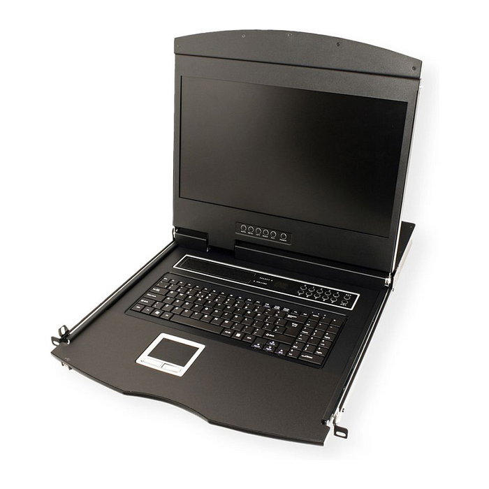 VALUE Monitor TFT 19" (48 cm) 1366 x 768 con Conmutador KVM de 8 Puertos, USB, VGA, Montaje en Rack, Negro