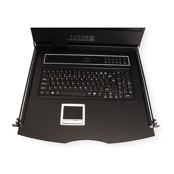 VALUE Monitor TFT 19" (48 cm) 1366 x 768 con Conmutador KVM de 8 Puertos, USB, VGA, Montaje en Rack, Negro