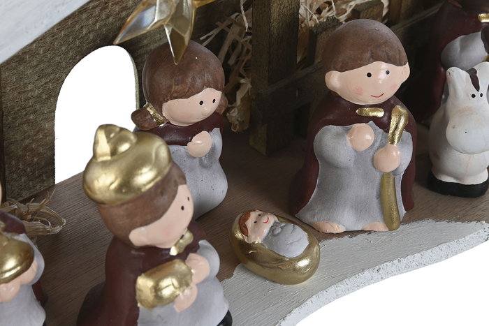 DKD Home Decor Nacimiento Navidad Tradicional Terracota LED Multicolor 7 Figuras 12 x 14.5 x 26 cm (2 Unidades)