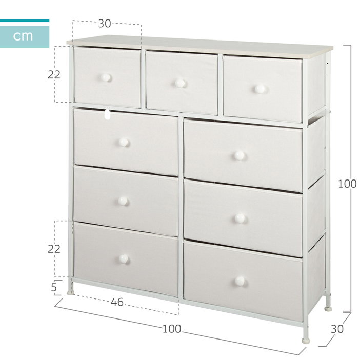Color Baby Max Home Cómoda de 9 Cajones - Blanco