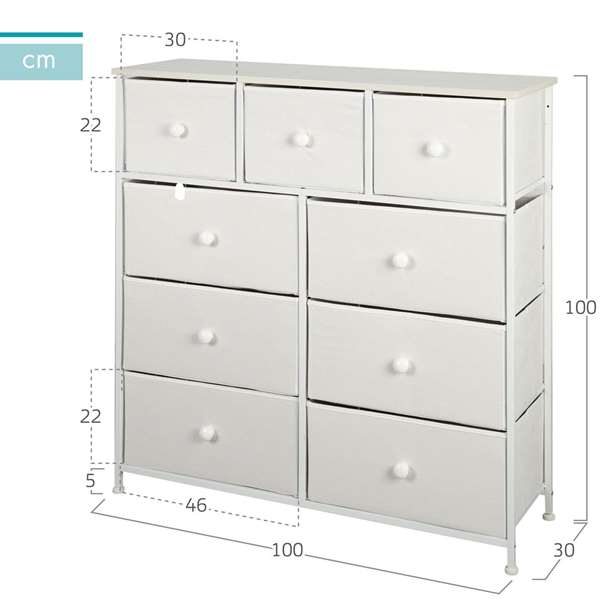 Color Baby Max Home Cómoda 9 Cajones 100X30X100 Cm - Blanco Color Baby Max Home Cómoda 9 Cajones 100X30X100 Cm - Blanco