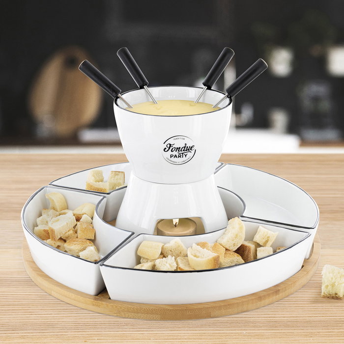 Cook Concept Fondue Bistrot para 4 personas con 4 pinchos, 4 bols y bandeja de bambú