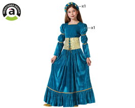 Disfraz de Reina Medieval Azul para Niña 7-9 Años, Vestido y Diadema
