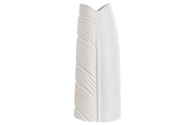 DKD Home Decor Jarrón de Gres Blanco con Diseño de Hoja