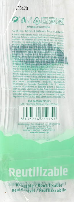 Algon Set-12 Cuchillo Medium Transparente 19.6 cm (36 Unidades)