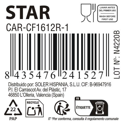 Inde Jumbo 450Cc 'Star' - Taza Grande de 450 ml Roja, 11.3 x 7.8 x 14 cm (6 Unidades)