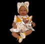 Muñecas Arias Muñeca Elegance 45 cm, muñeca de trapo mulato con vestido y pelo de lana aran mostaza, para niñas a partir de 3 años