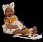 Muñecas Arias Muñeca Elegance 45 cm, muñeca de trapo mulato con vestido y pelo de lana aran mostaza, para niñas a partir de 3 años