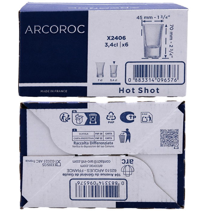 Caja 6 Vasos Altos Licor Vidrio Hot Shot Arcoroc 3,4 cL