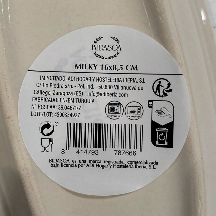 Bidasoa Fuente Oval de Cerámica Milky Blanco 16cm