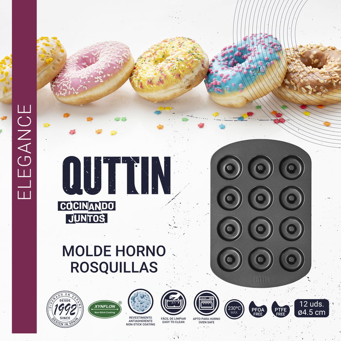 Quttin Molde Horno Rosquillas 12 Unidades 4.5 cm Diámetro Pieza y Molde Completo 27x18x2 cm (12 Unidades)