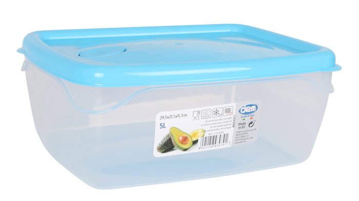 Dem Fiambrera Hermética Rectangular 5L Apta Microondas 29.5x21.5x11.7 cm (8 Unidades)