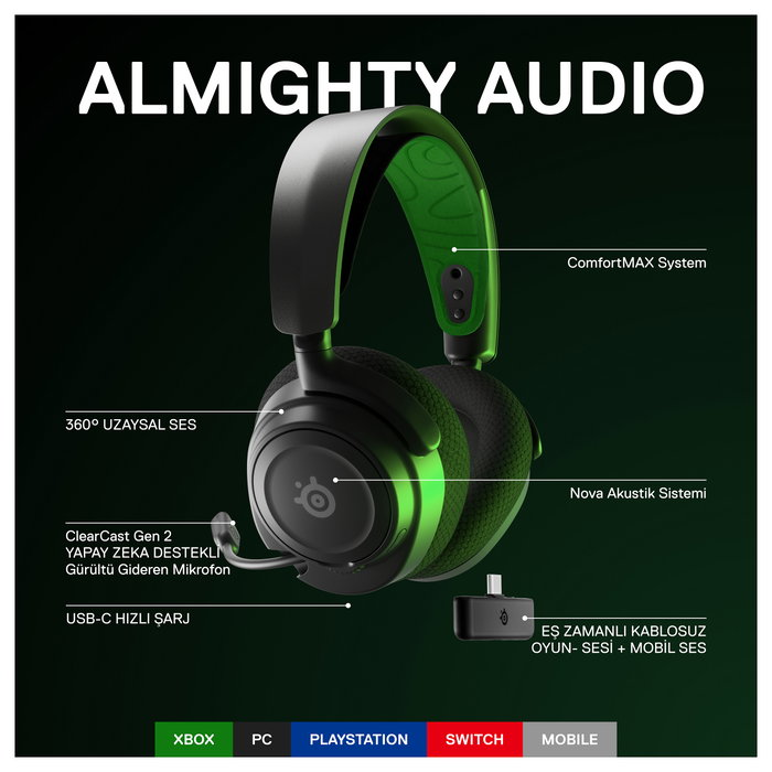 SteelSeries Arctis Nova 7X Auriculares Gaming Inalámbricos Diadema Negro y Verde
