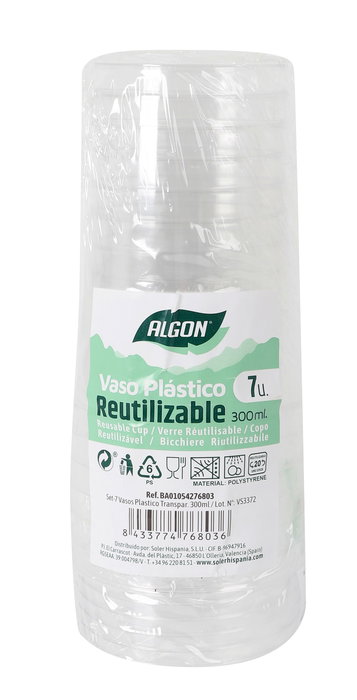 Algon Set 7 Vasos Plástico Transparente 300 ml (24 Unidades)