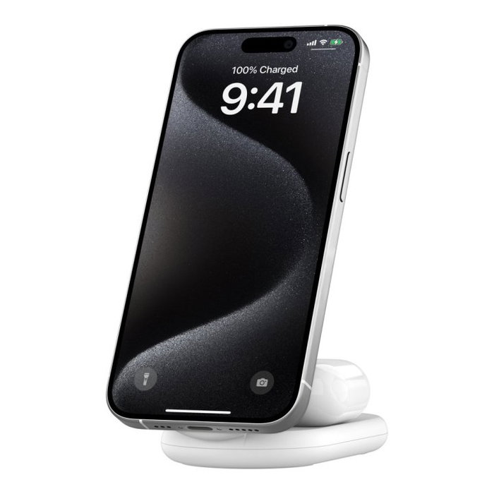 Belkin Base de Carga Inalámbrica 2 en 1 WIZ028VFWH Magnética Qi2 15W Plegable Blanca
