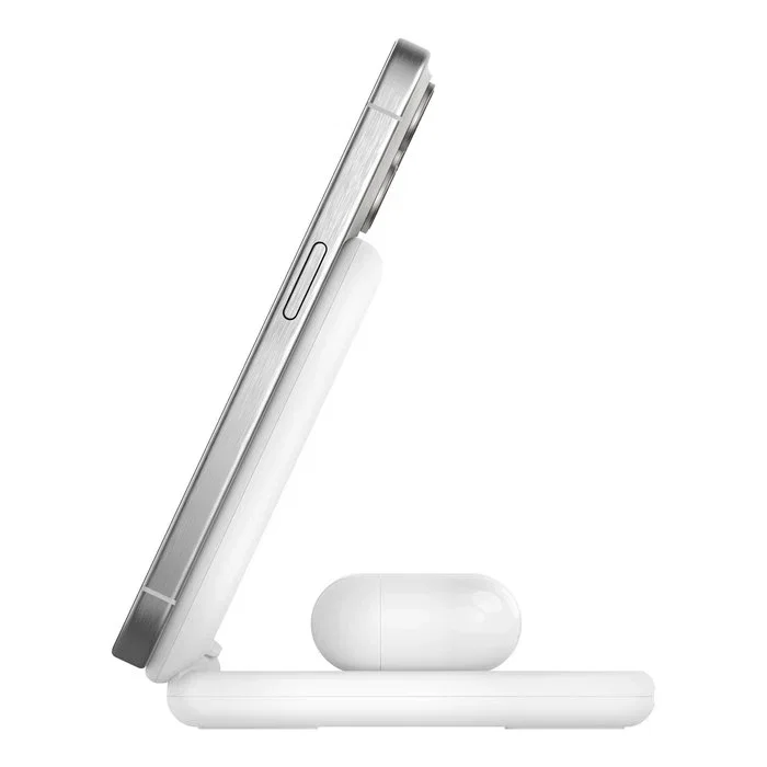 Belkin Wiz028vfwh Cargador Inalámbrico 2 en 1 Magnético Qi2 15W Plegable con MagSafe para iPhone y AirPods - Blanco