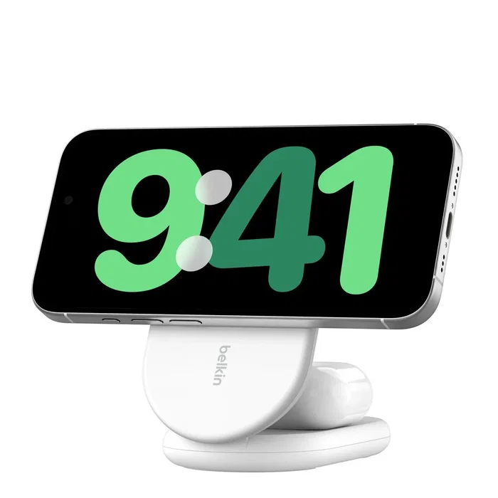Belkin Wiz028vfwh Cargador Inalámbrico 2 en 1 Magnético Qi2 15W Plegable con MagSafe para iPhone y AirPods - Blanco