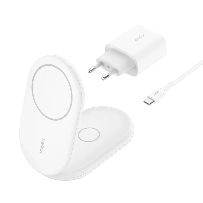 Belkin Wiz028vfwh Cargador Inalámbrico 2 en 1 Magnético Qi2 15W Plegable con MagSafe para iPhone y AirPods - Blanco