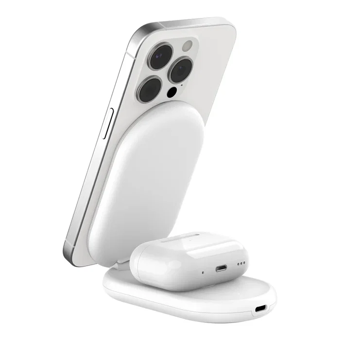 Belkin Wiz028vfwh Cargador Inalámbrico 2 en 1 Magnético Qi2 15W Plegable con MagSafe para iPhone y AirPods - Blanco