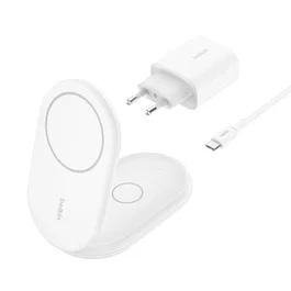 Belkin BoostCharge Pro 2 en 1 Base de Carga Inalámbrica Qi2 15W Blanca