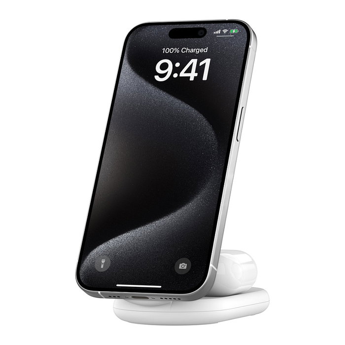 Belkin BoostCharge Pro 2 en 1 Base de Carga Inalámbrica Qi2 15W Blanca