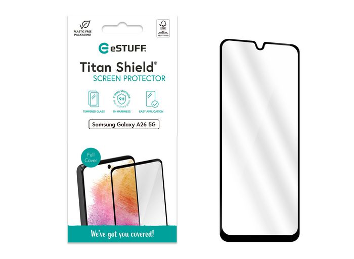 eSTUFF Titan Shield® Protector de Pantalla de Vidrio Templado 9H Full Cover para Samsung Galaxy A26 5G - Compatible con Fundas