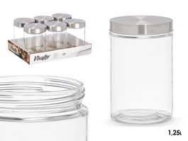 Vivalto Tarro Vidrio Tapa Acero 1.25L Transparente 11 x 17 x 11 cm (Set de 12)
