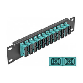 DeLOCK Patchpanel de fibra óptica 10 pulg. 12 puertos SC Duplex aguamarina 1U negro