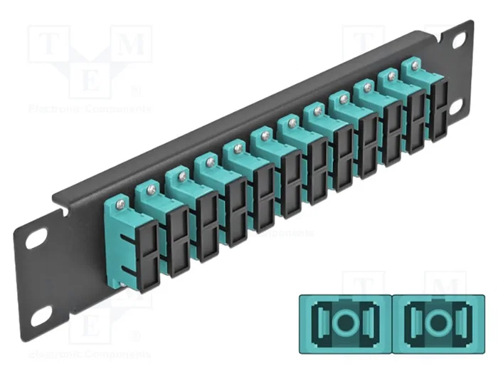 DeLOCK Panel de conexión de fibra óptica 10″ 12 puertos SC Duplex aguamarina 1U negro