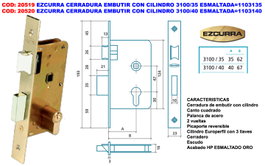 EZCURRA Cerradura de embutir con cilindro 3100/40 esmaltada