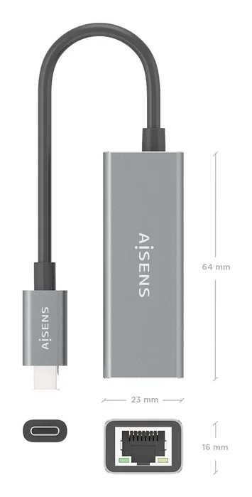Aisens Convertidor USB-C a Ethernet Gigabit A109-0898 Gris Aisens Convertidor USB-C a Ethernet Gigabit A109-0898 Gris