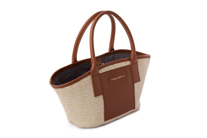 Vince Camuto Amalfi - Bolso de mano marrón de cuero de polivinilo para mujer, elegante y funcional
