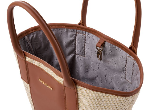 Vince Camuto Amalfi - Bolso de mano marrón de cuero de polivinilo para mujer, elegante y funcional