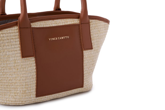 Vince Camuto Amalfi - Bolso de mano marrón de cuero de polivinilo para mujer, elegante y funcional