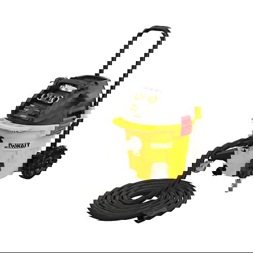 DeWALT DWV905H-QS Aspiradora Industrial Clase H, seca y húmeda, 38L, 1400W, 25 kPa, color amarillo