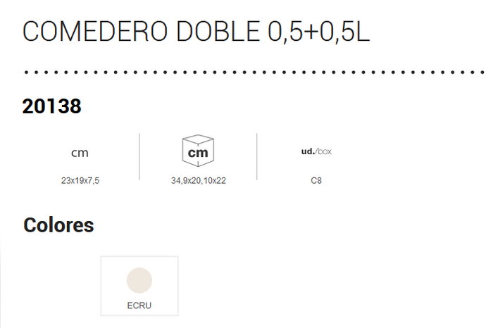 Plastiken Comedero doble de 0,5 l + 0,5 l color beige
