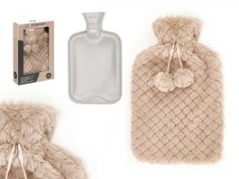 Giftdecor Bolsa Agua Caliente 1.8L con Funda Pelo Beis Gris 22 x 35 x 4 cm Plástico (Set de 12)