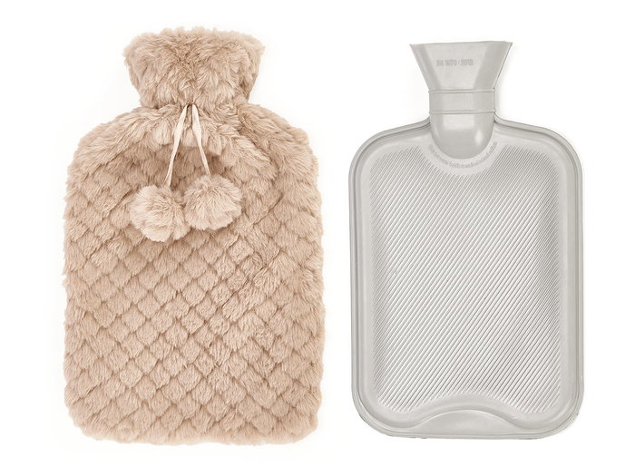 Giftdecor Bolsa Agua Caliente 1.8L con Funda Pelo Beis Gris 22 x 35 x 4 cm Plástico (Set de 12)