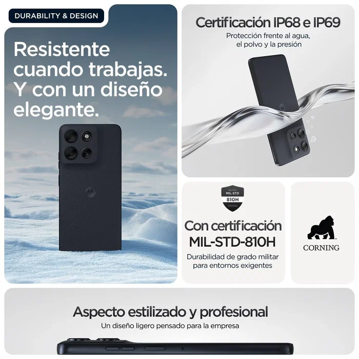 Motorola Moto G56 5G Business Edition Smartphone 17.1 cm (6.72") FHD+ 120 Hz, 8 GB RAM + 256 GB, Cámara 50 MP, IP68/MIL-STD-810H, 5200 mAh, Android 15, Negro
