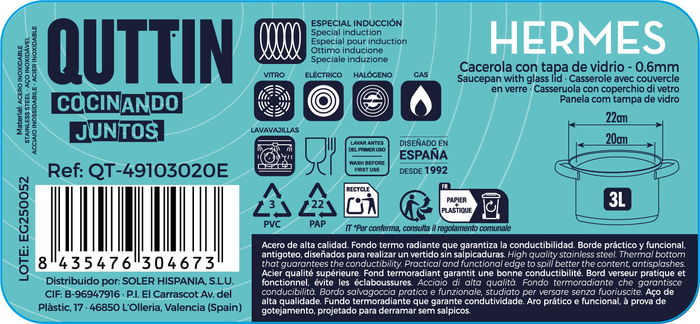 Inde Cacerola Acero Inoxidable 20 cm 3 L con Tapa Hermes (4 Unidades)
