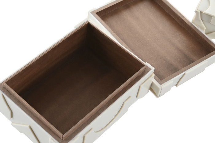 DKD Home Decor Joyero Moderno Blanco Set de 2 Resina y Hueso 18 x 13 x 7.5 cm
