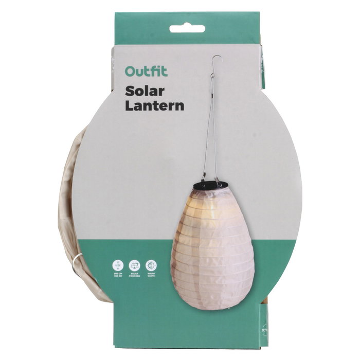 Outfit Farolillo Solar Nylon y PP con Luz LED, Protección IP44, Altura Ajustable 29-60 cm, Panel Solar y Batería Recargable