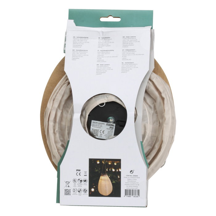 Outfit Farolillo Solar Nylon y PP con Luz LED, Protección IP44, Altura Ajustable 29-60 cm, Panel Solar y Batería Recargable