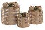 DKD Home Decor Regalo Navidad Set de 3 Piezas Ratan Led Natural Multicolor 25 x 30 x 25 cm
